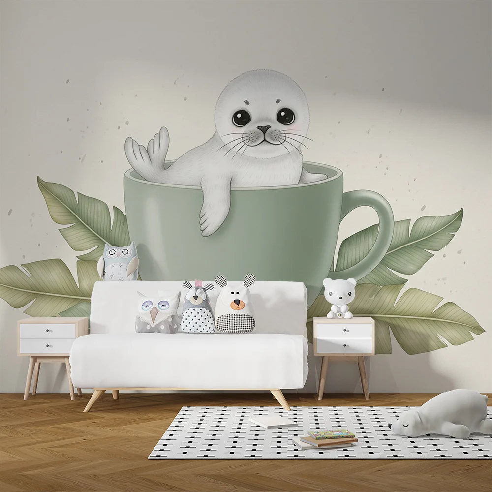 Papel de parede quarto bebê | Симпатичен тюлен във чаша