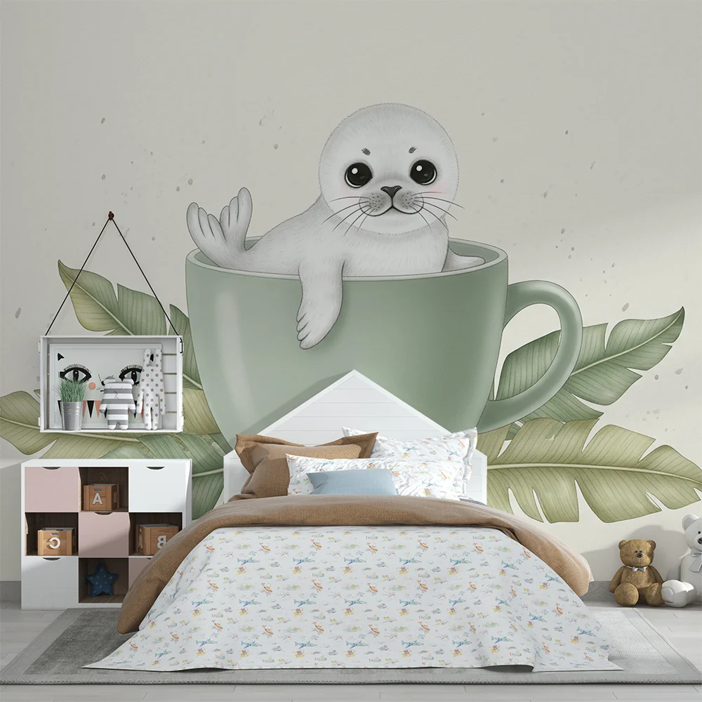 Papel de parede quarto bebê | Симпатичен тюлен във чаша