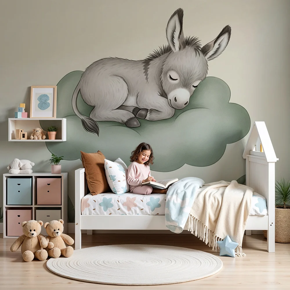 Papel de parede quarto bebê | Малка магаре спи на облак