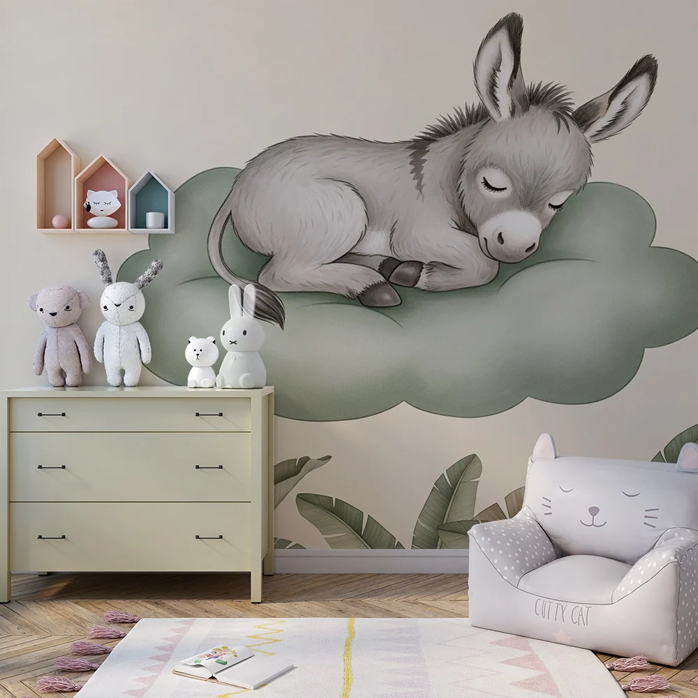 Papel de parede quarto bebê | Малка магаре спи на облак