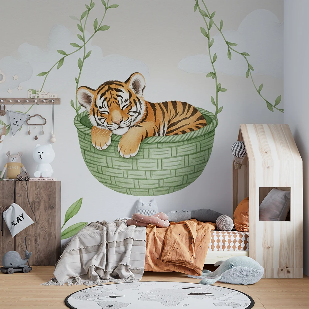 Papel de parede quarto bebê | Малък заспал тигър в кошарата си