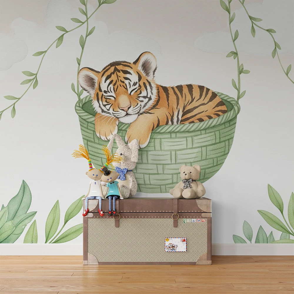 Papel de parede quarto bebê | Малък заспал тигър в кошарата си