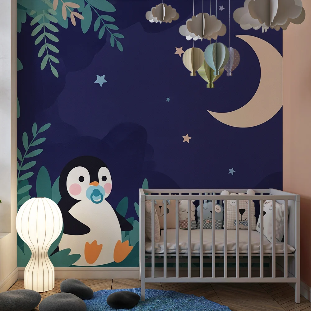 Papel de parede quarto bebê | Малък пингвин под звездите