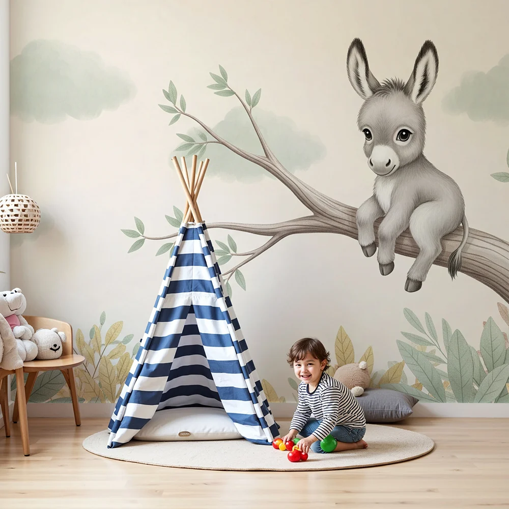 Papel de parede quarto bebê | Малка магаре на клон