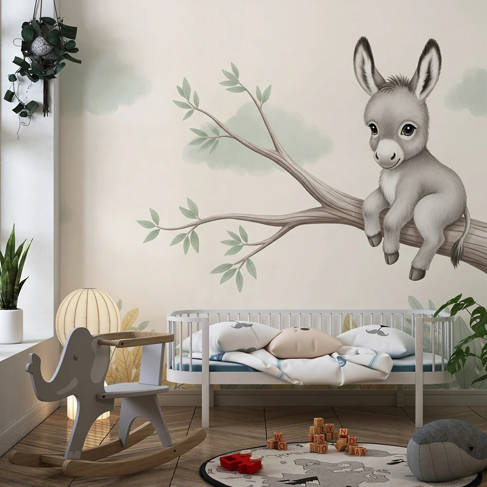 Papel de parede quarto bebê | Малка магаре на клон