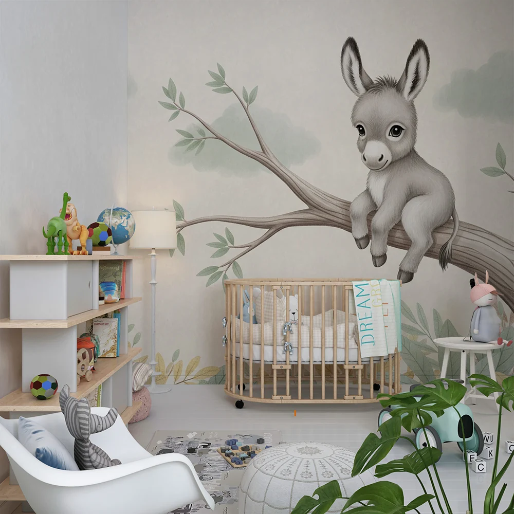 Papel de parede quarto bebê | Малка магаре на клон