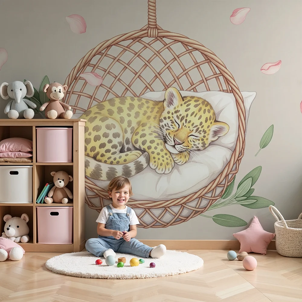 Papel de parede quarto bebê | Малкият спящ леопард в кошницата си