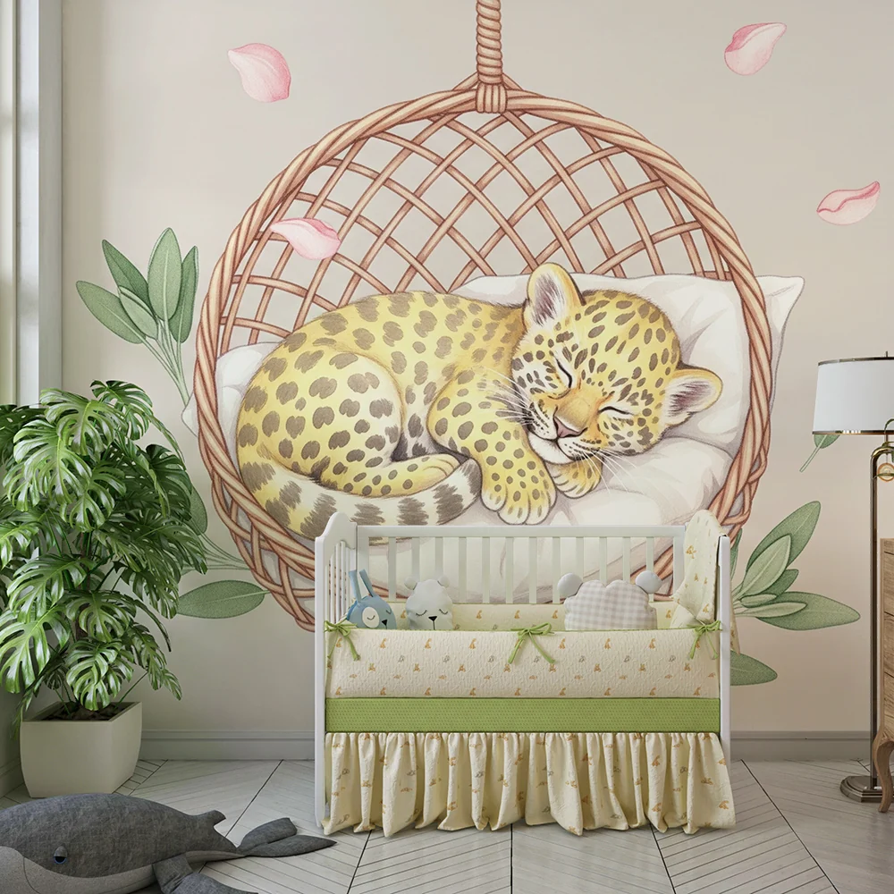 Papel de parede quarto bebê | Малкият спящ леопард в кошницата си