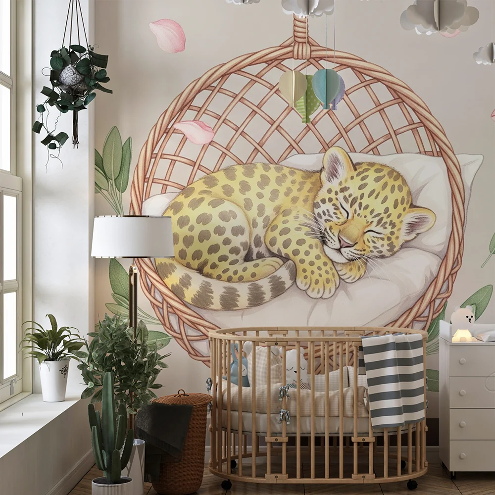 Papel de parede quarto bebê | Малкият спящ леопард в кошницата си