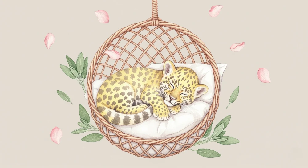 Papel de parede quarto bebê | Малкият спящ леопард в кошницата си