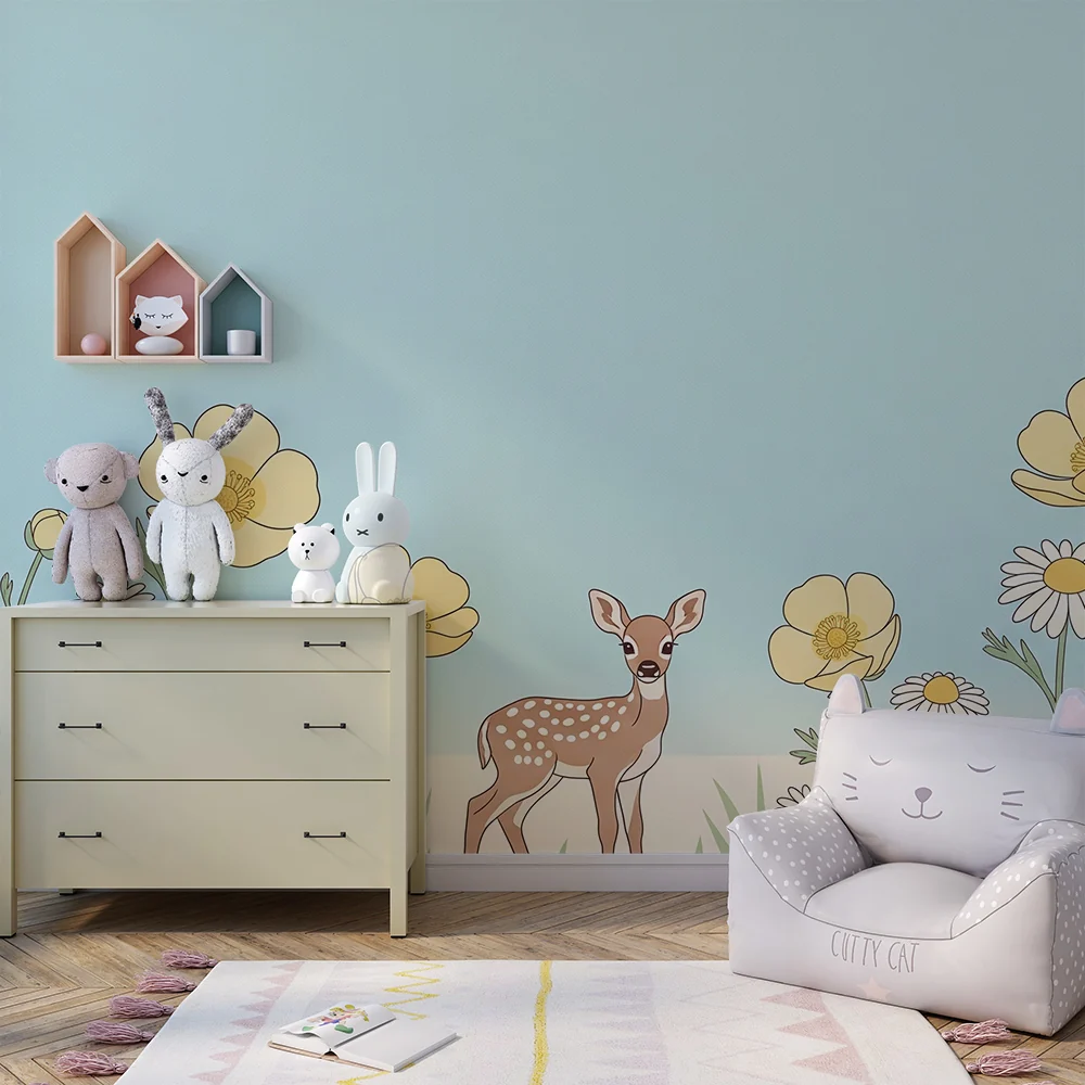Papel de parede quarto bebê | Елен в средата на жълти и бели цветя