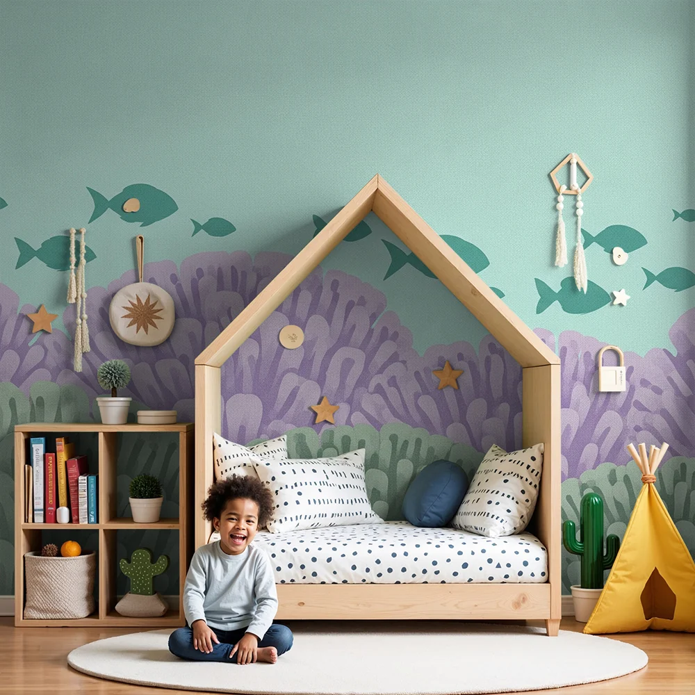 Papel de parede quarto bebê | Подводница с корали и цветни риби