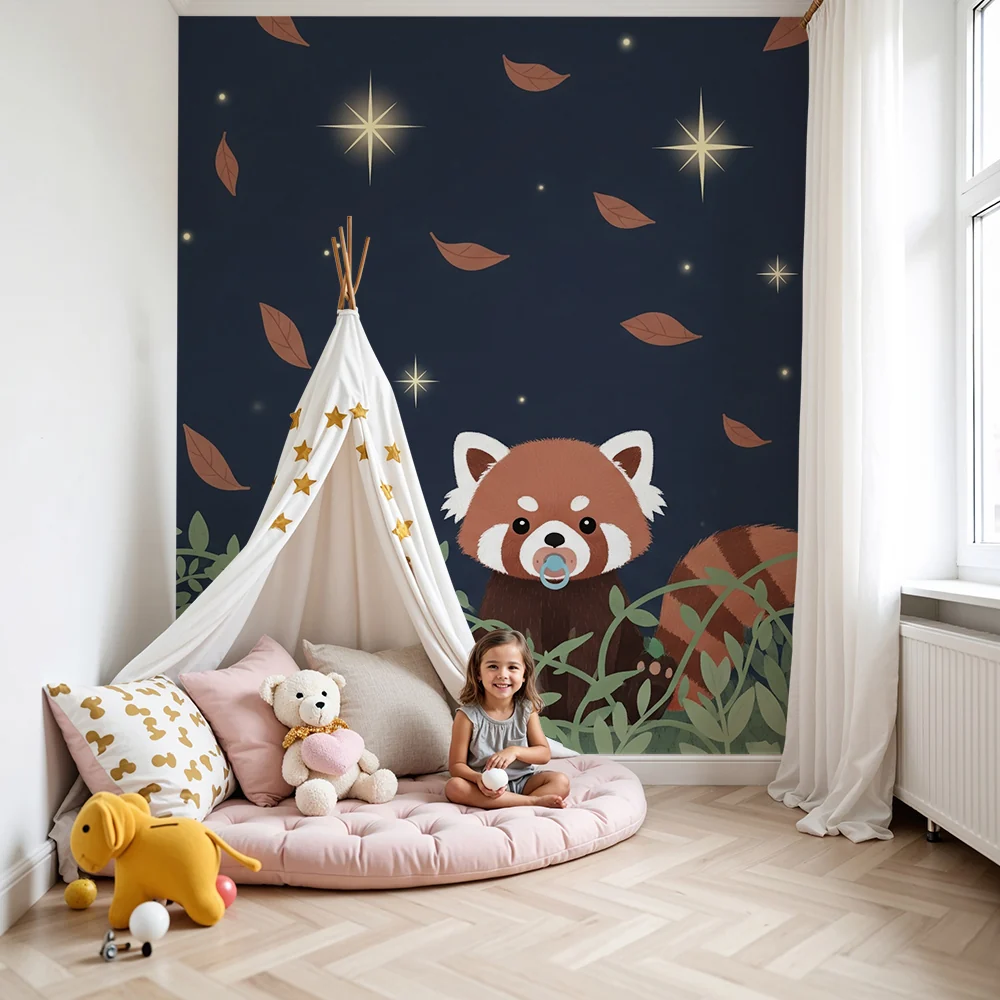 Papel de parede quarto bebê | Малък риж панда под звездите
