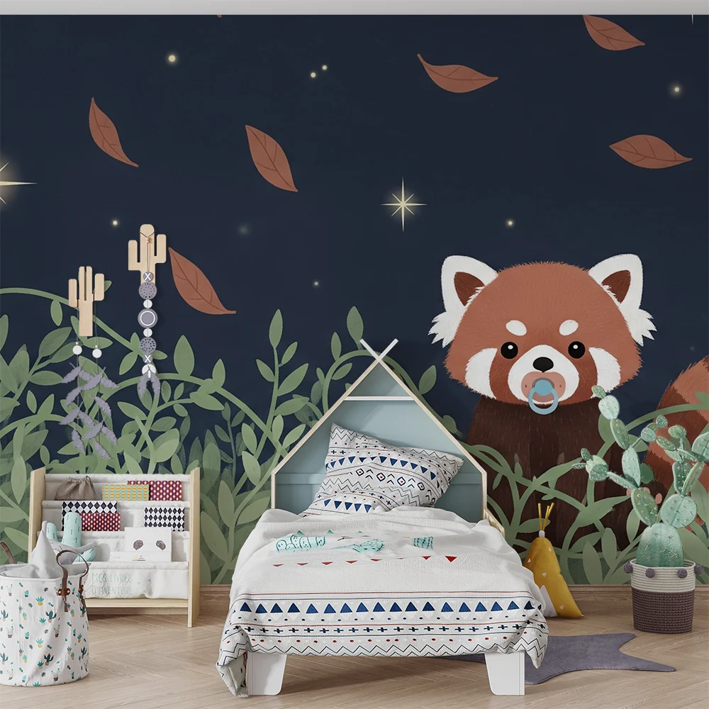 Papel de parede quarto bebê | Малък риж панда под звездите