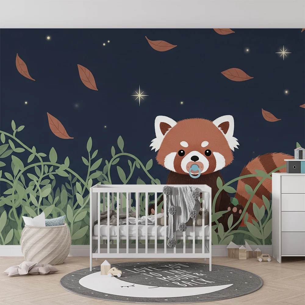 Papel de parede quarto bebê | Малък риж панда под звездите