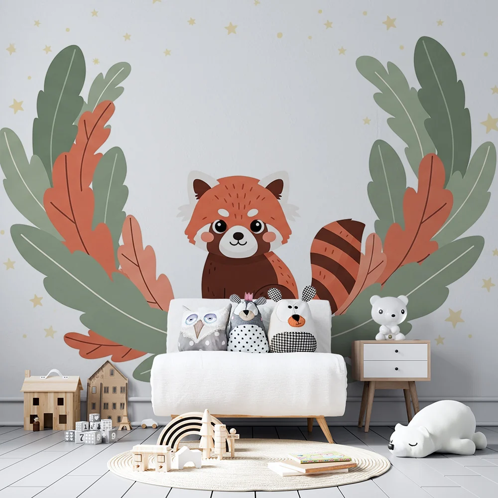 Papel de parede quarto bebê | Малък червен панда в цветна рамка