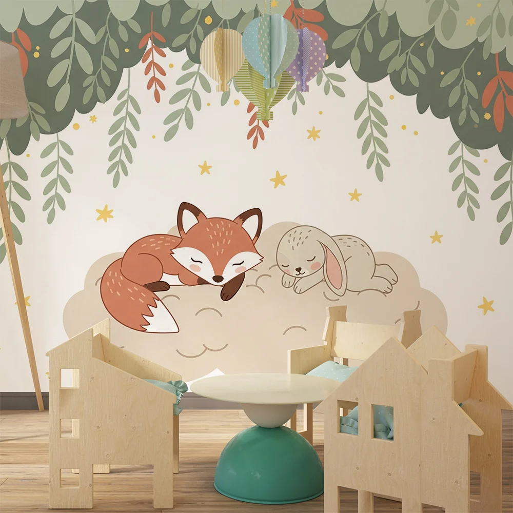 Papel de parede quarto bebê | Спяща лисица и заек под звездите
