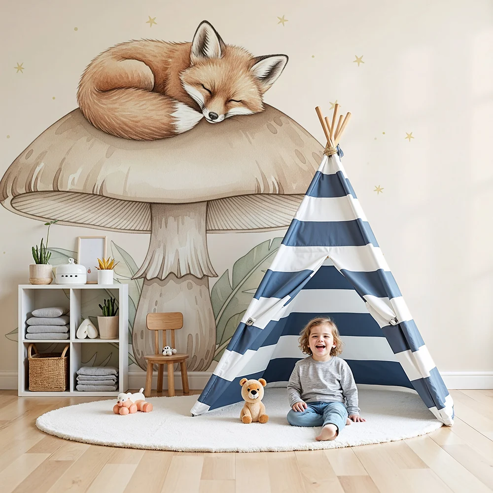 Papel de parede quarto bebê | Спяща лисица върху гъба