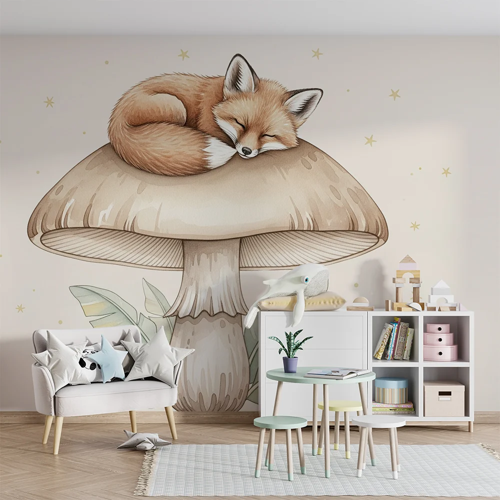 Papel de parede quarto bebê | Спяща лисица върху гъба