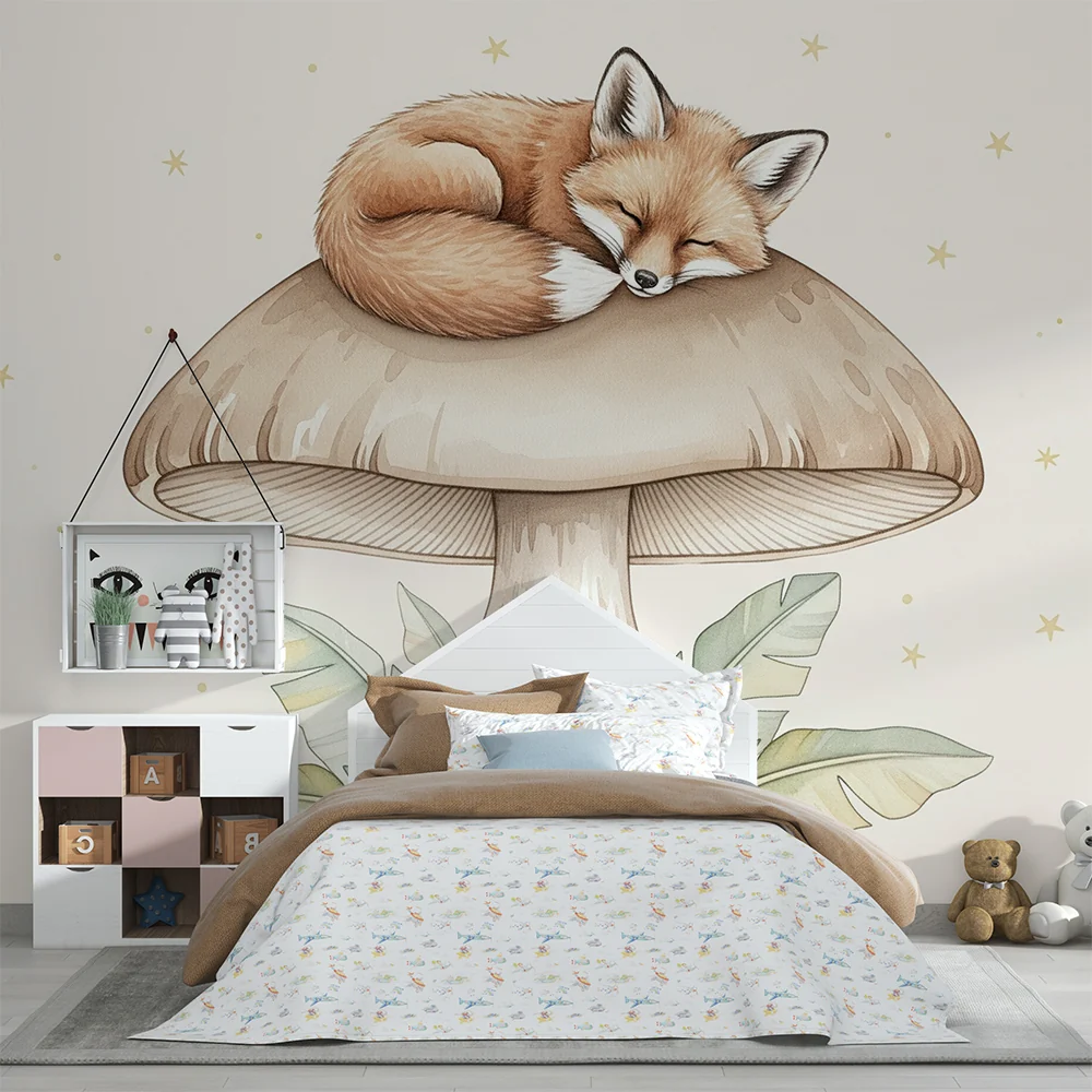 Papel de parede quarto bebê | Спяща лисица върху гъба