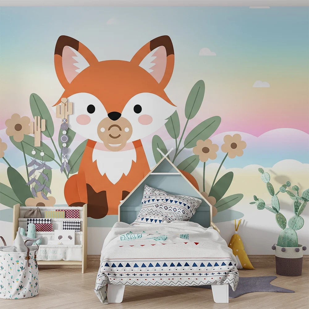 Papel de parede quarto bebê | Сладък лис и цветя