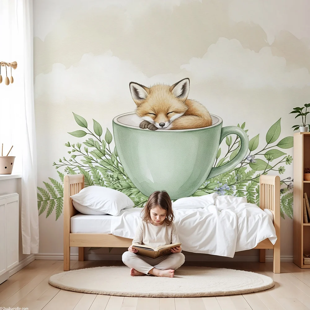 Papel de parede quarto bebê | Спяща лисица във чаша