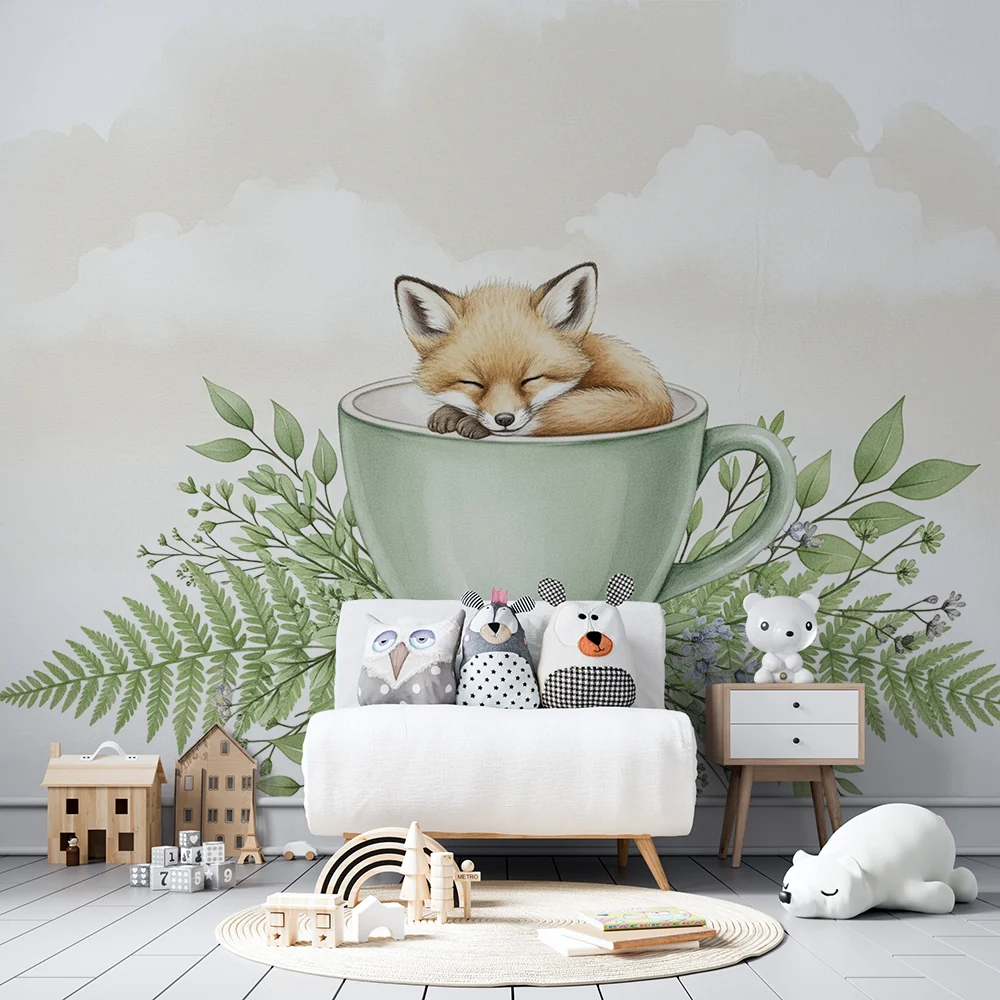 Papel de parede quarto bebê | Спяща лисица във чаша