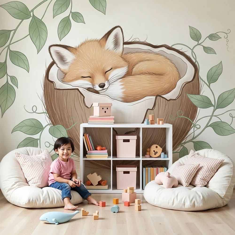 Papel de parede quarto bebê | Спяща лисица в орех