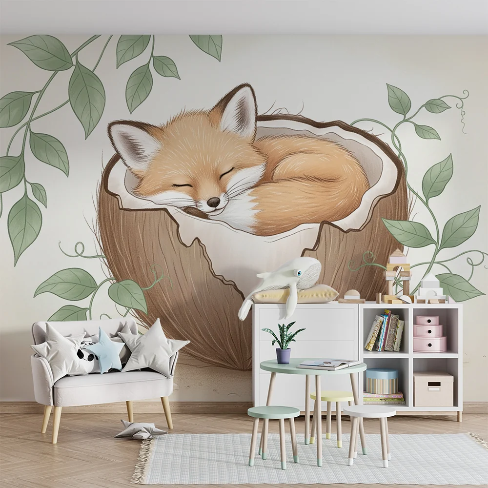 Papel de parede quarto bebê | Спяща лисица в орех