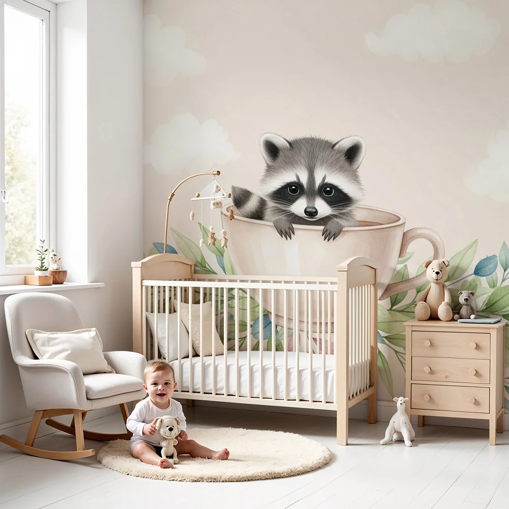Papel de parede quarto bebê | Симпатична енот във чаша