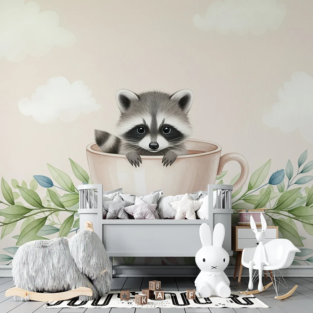 Papel de parede quarto bebê | Симпатична енот във чаша