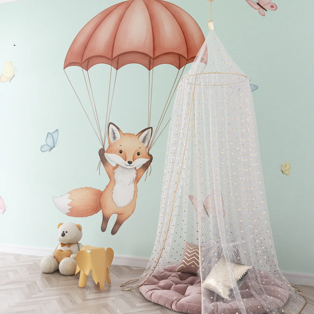 Papel de parede quarto bebê | Лисица в облаците и цветни пеперуди