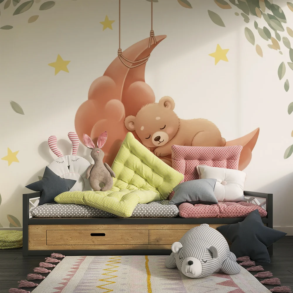 Papel de parede quarto bebê | Спящ мечо на облак