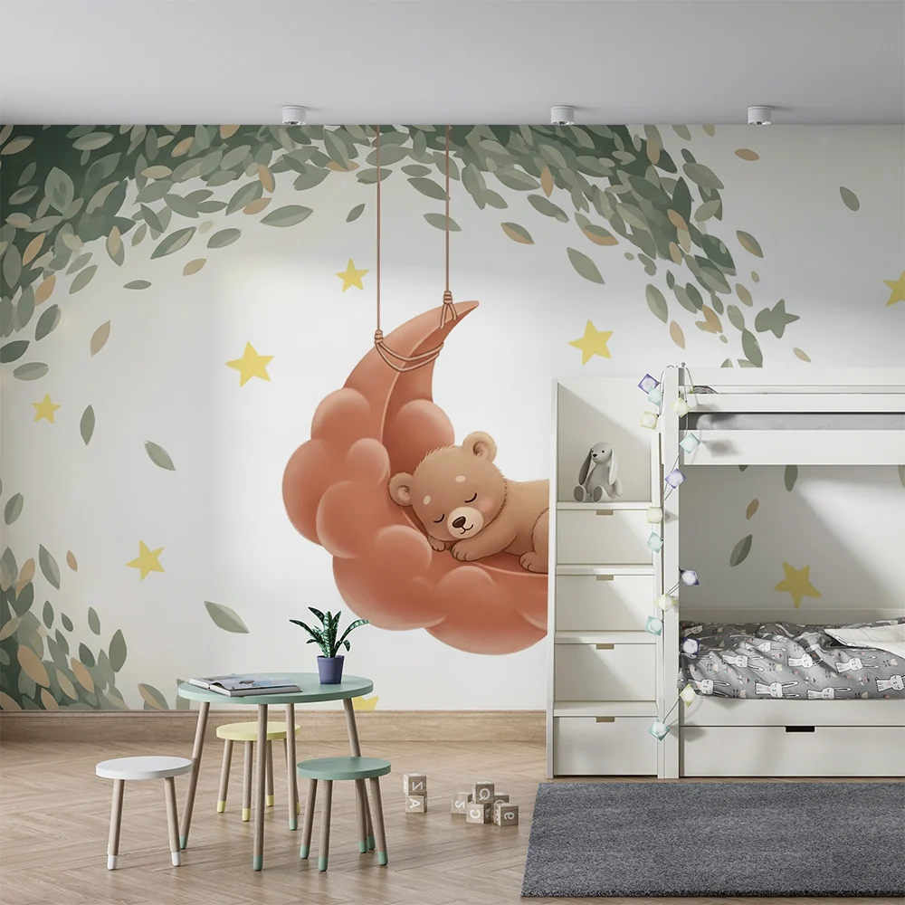 Papel de parede quarto bebê | Спящ мечо на облак
