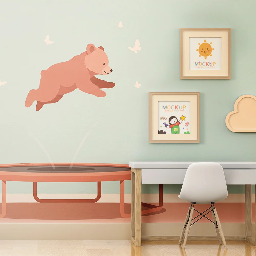 Papel de parede quarto bebê | Мечка, скочила сред пеперудите