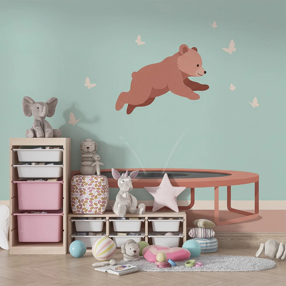 Papel de parede quarto bebê | Мечка, скочила сред пеперудите