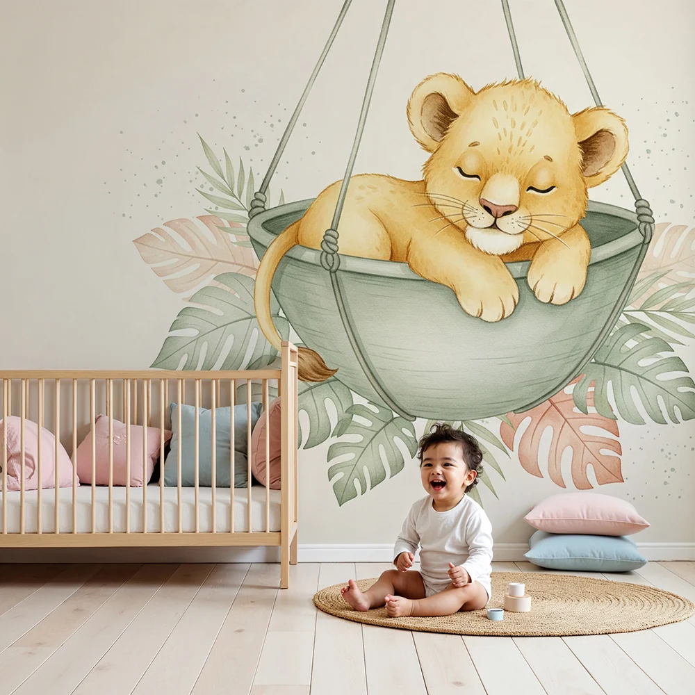 Papel de parede quarto bebê | Спящо лъвче в хамак
