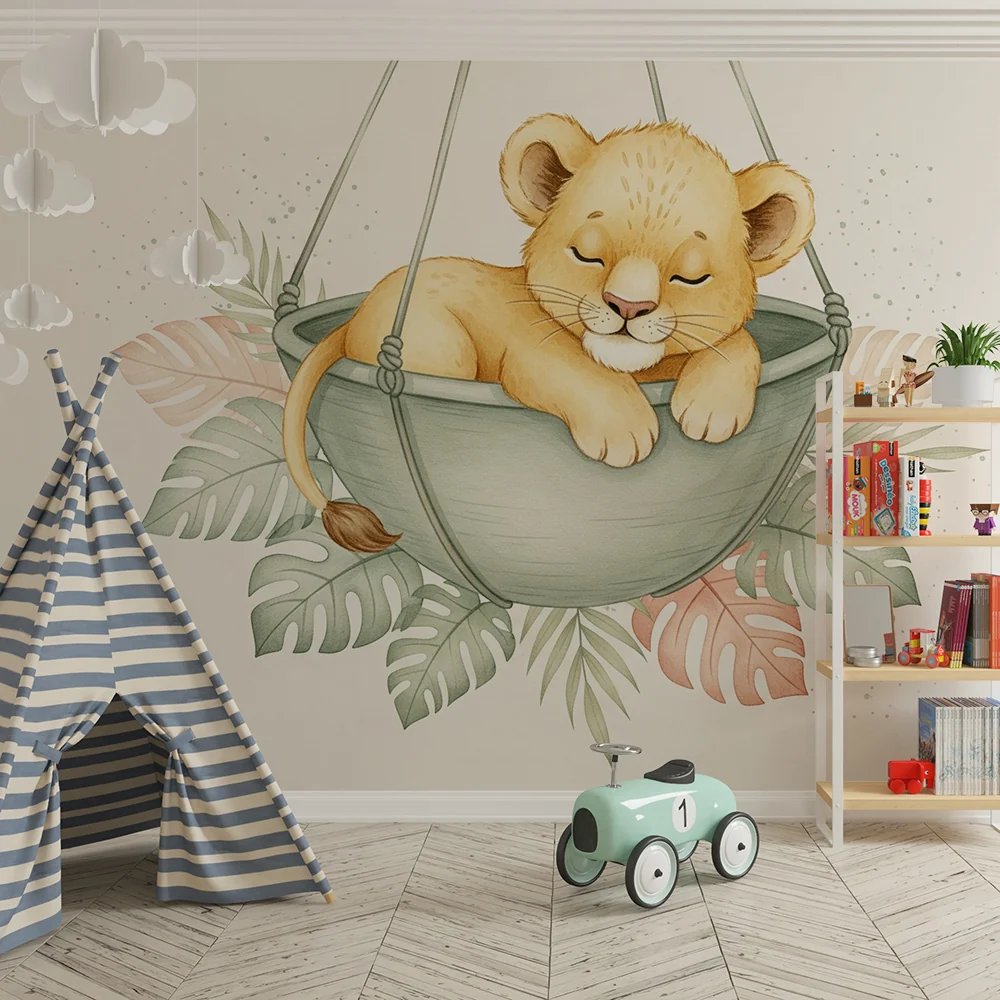 Papel de parede quarto bebê | Спящо лъвче в хамак