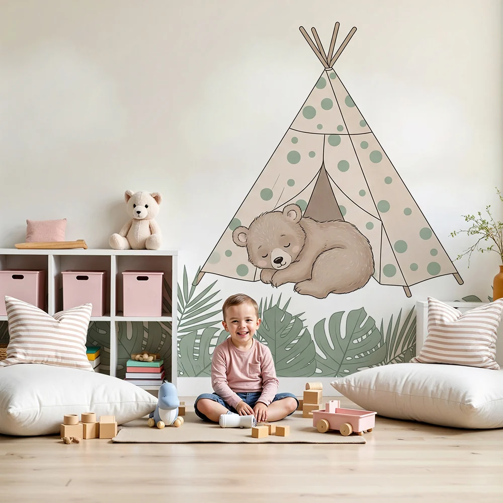 Papel de parede quarto bebê | Мечка, заспала в шатра