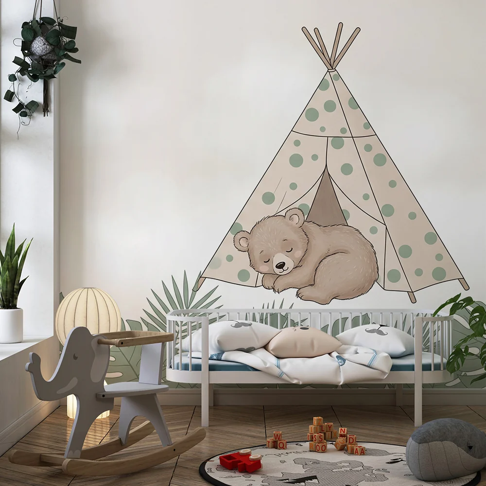 Papel de parede quarto bebê | Мечка, заспала в шатра