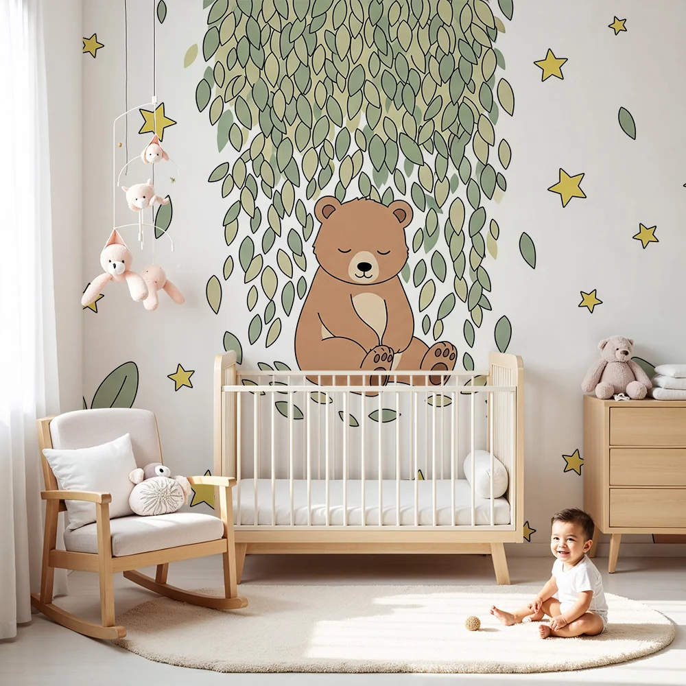 Papel de parede quarto bebê | Нашето спящо мече под звездите