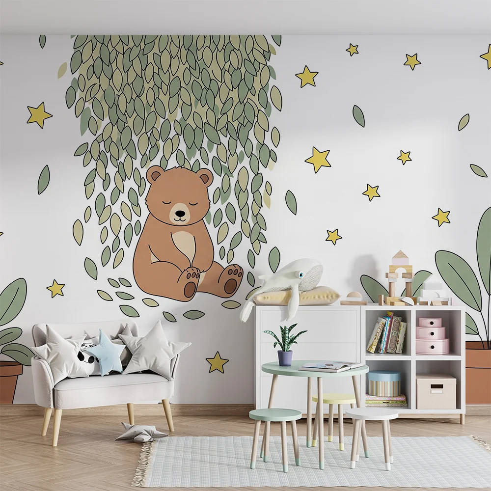 Papel de parede quarto bebê | Нашето спящо мече под звездите