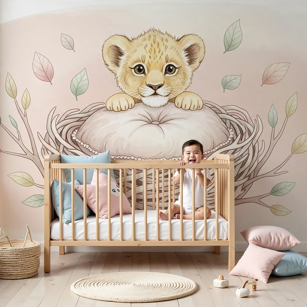Papel de parede quarto bebê | Лъвче в уютно гнездо