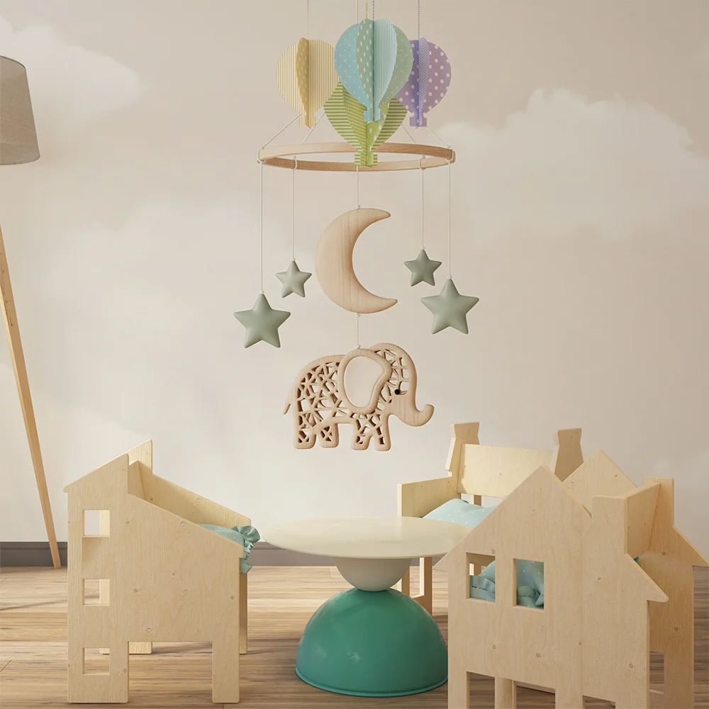 Papel de parede quarto bebê | Мобиле слон и звездно небе