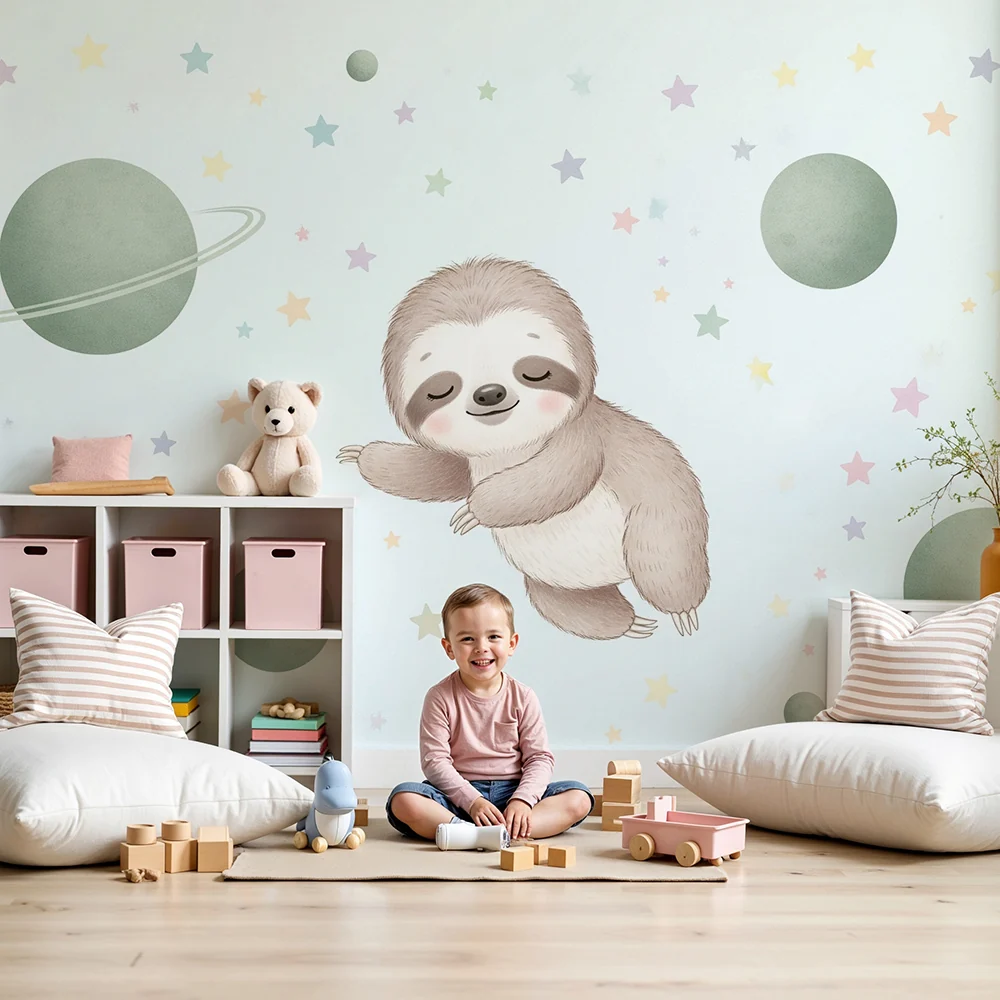 Papel de parede quarto bebê | Ленивец в звездното пространство