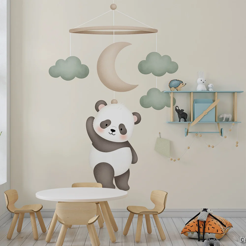 Papel de parede quarto bebê | Подвесен панда и нежни облаци