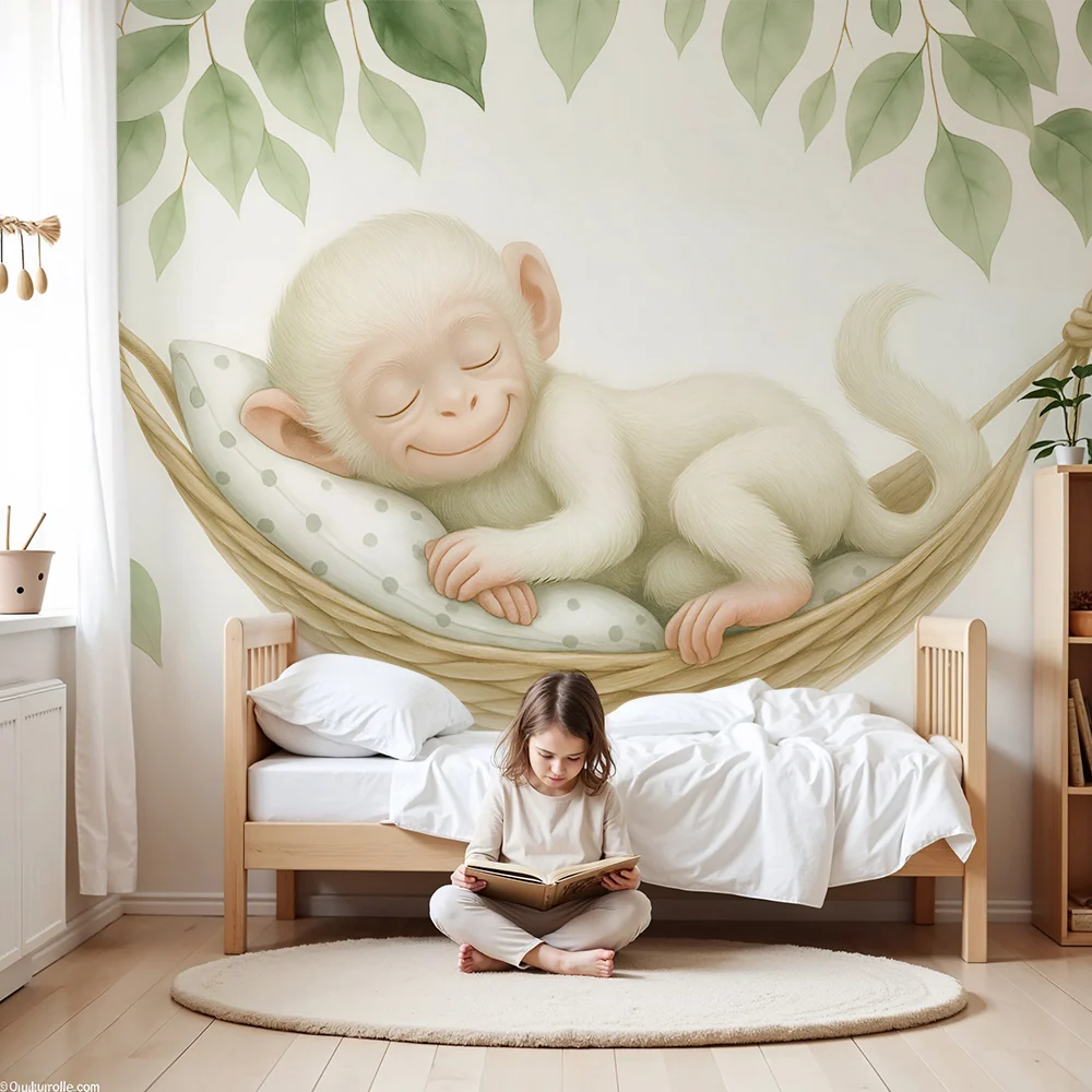 Papel de parede quarto bebê | Спяща маймуна в хамак