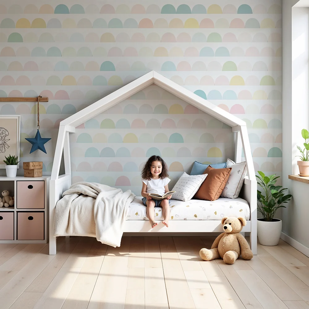 Papel de parede quarto bebê | Половин кръгове в пастелни цветове на дъгата