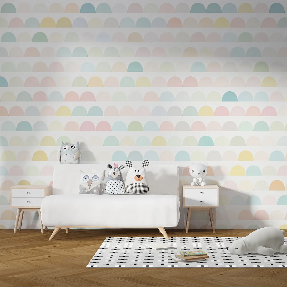 Papel de parede quarto bebê | Половин кръгове в пастелни цветове на дъгата