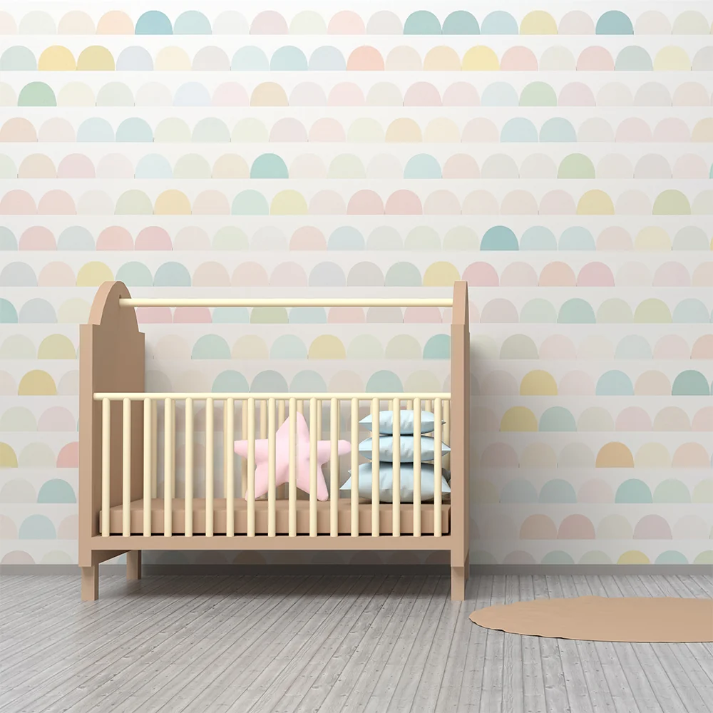 Papel de parede quarto bebê | Половин кръгове в пастелни цветове на дъгата